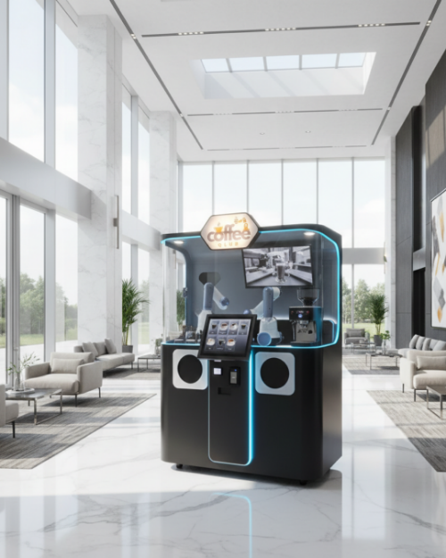 Picture of Robot coffee Barista Self service coffee bean fresh ground hot cold coffee vending machine